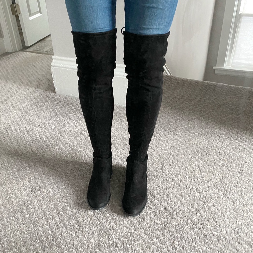 Black suede over the knee boots